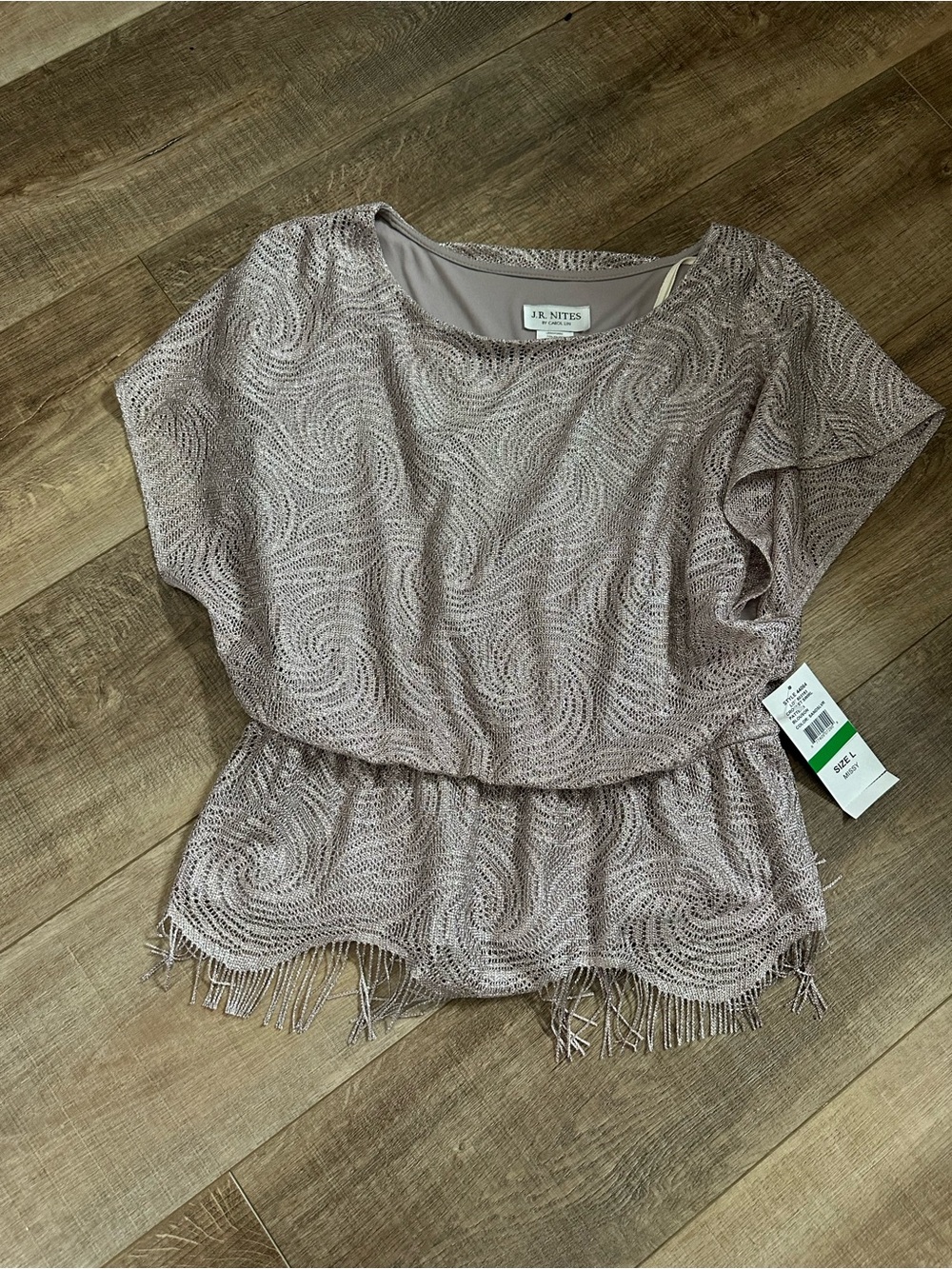 Mauve Lace Blouson Top with Fringe Hem